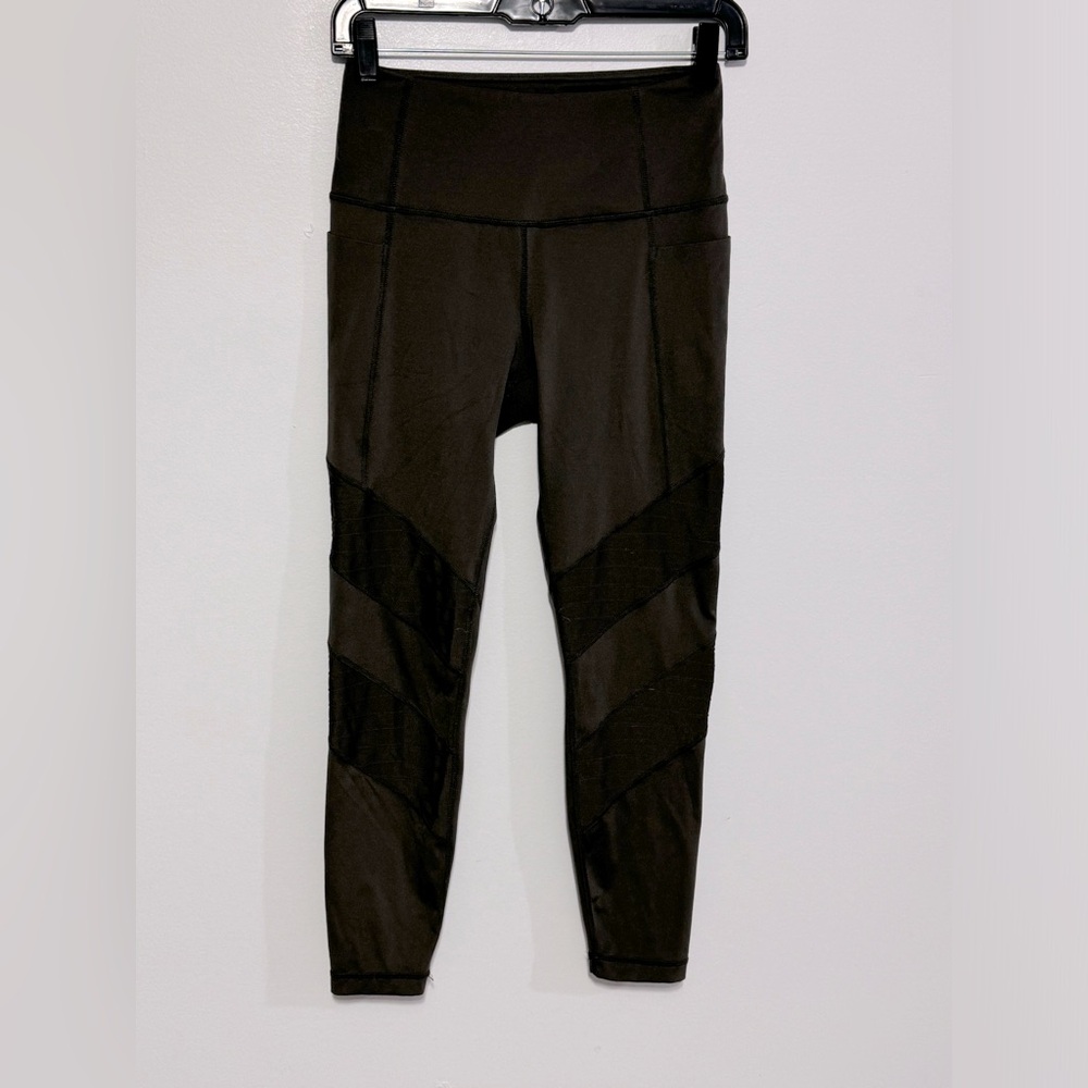 High Waisted Leggings Polyester Spandex Size S Color Brown